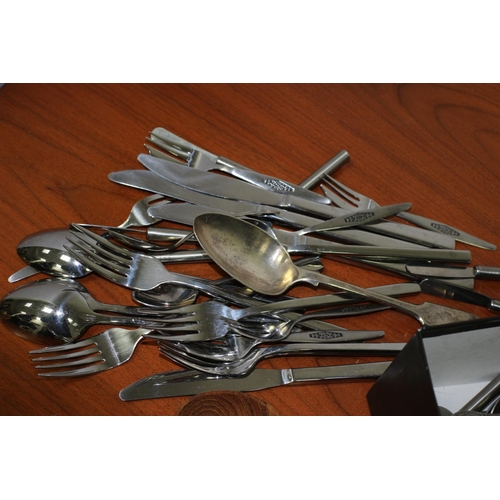 80 - A Box Of Flatware and To Include Christmas/ Party Table Ware