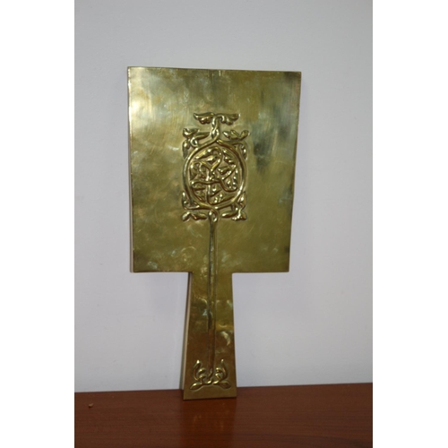 5 - Beautiful Arts and Crafts Brass Finely Decorated Hand Held Mirror - Celtic Design 32cm x 16.5 cm