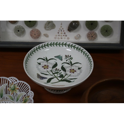 83 - A Mixed Lott To Include Floral Dish, Portmerion Cake Dish, Wood Turned Bowl and A Coral 3D Picture