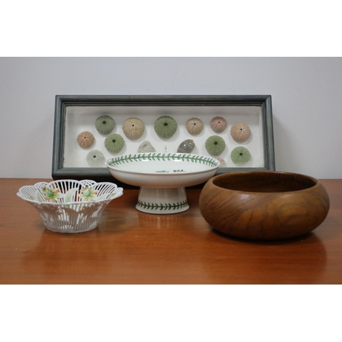 83 - A Mixed Lott To Include Floral Dish, Portmerion Cake Dish, Wood Turned Bowl and A Coral 3D Picture