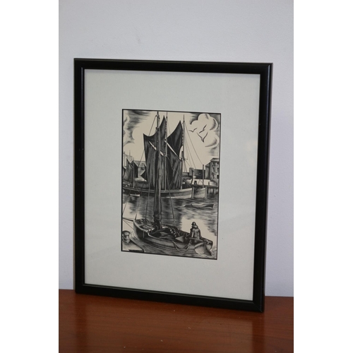 89 - A Harbour Scene by Agnes Miller Parker Engraving dated 1937 29.5 cm x 24 cm