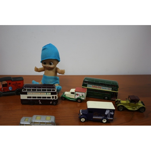 470 - Vintage toys including cars, buses,, cards etc