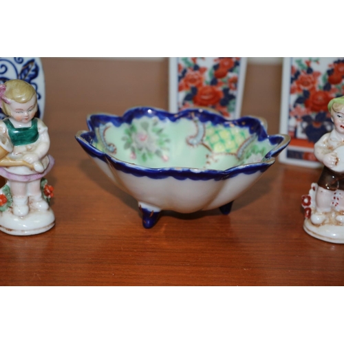 507 - A mixed lot of hand-painted JAPANESE bowl, Chinese vases and figurines