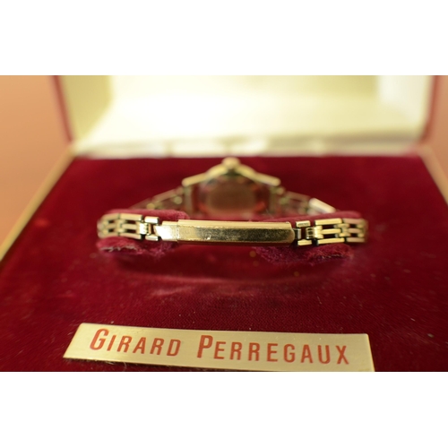 126 - 9ct Gold Girard-Perregaux Vintage Lady's wristwatch, white dial with gilt Arabic numerals, 17 jewel ... 