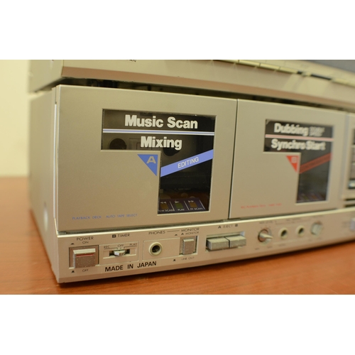 129 - JVC Twin Cassette Stereo Tape Dubbing Player Model KD-W7 + JVC FM/MW/LW Quartz Synthesizer Stereo Tu... 