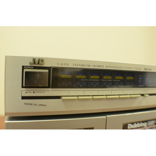 129 - JVC Twin Cassette Stereo Tape Dubbing Player Model KD-W7 + JVC FM/MW/LW Quartz Synthesizer Stereo Tu... 