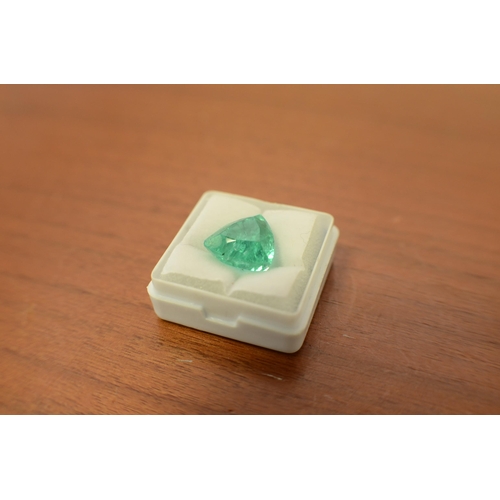 136 - Synthetic with Certificate Natural Emerald Green Trillion Cut 8.52ct