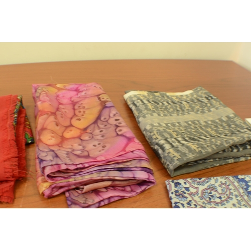 155 - A Selection of 7 Scarves various sizes including a hand-painted one by David Evans, Silk and More