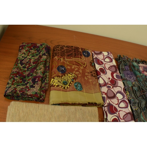 156 - A Selection of 6 Scarves various sizes including Silk, Jimek and More Various Sizes