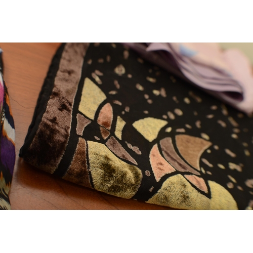 158 - A Selection of 8 Scarves various sizes including Silk, Burnt-out Velvet and more