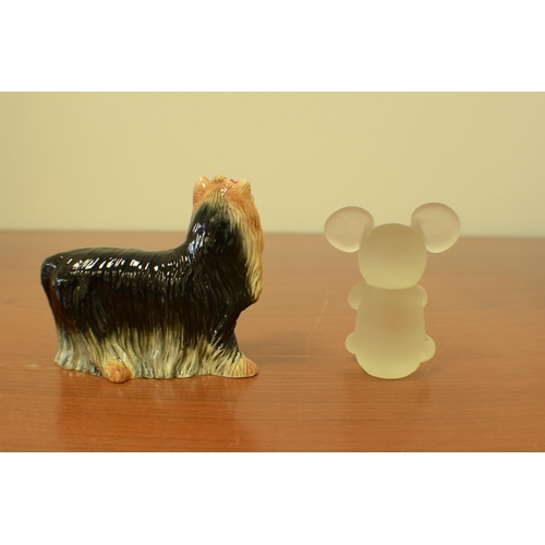 165 - A John Beswick long haired Yorkshire terrier and a Glass Kola bear