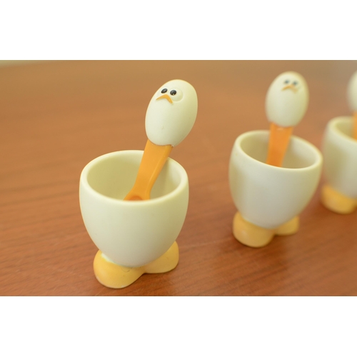 170 - 3 Cute Egg Cups with Moody Faced Spoons