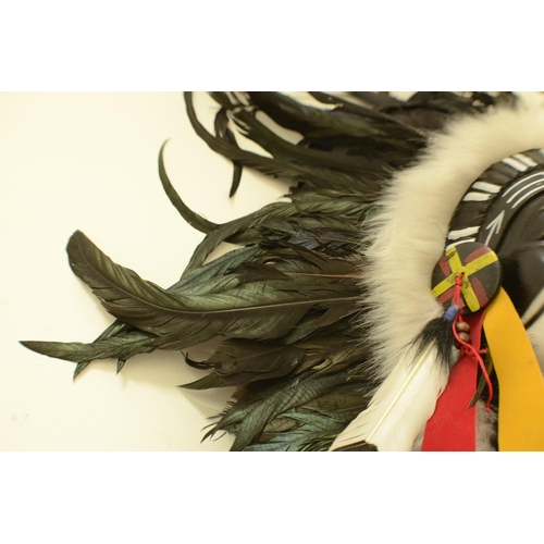 174 - Indian Wall mounted Face Mask with Beads and Feathers