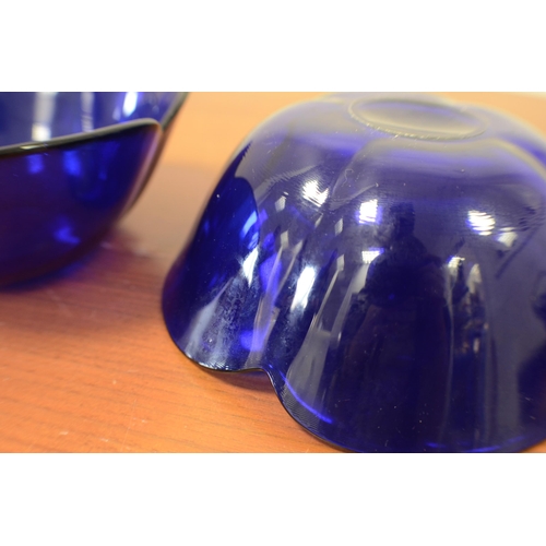 181 - 2 Lovely Cobalt Blue Glass Bowls 23cm diameter