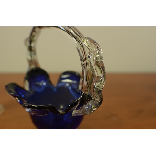 182 - Hand Blown Highly Decorative Vase 23cm high and an Ornate Blue Dish 20cm High