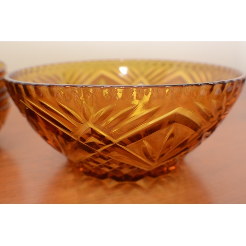 303 - A Amber Fruit Salad Bowl with Six matching Bowls