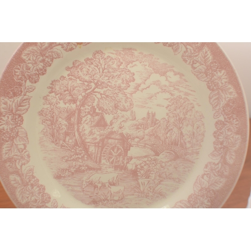 304 - A selection of White Plate ware, Plus a Pink Design Plates and a Glass Cake Stand