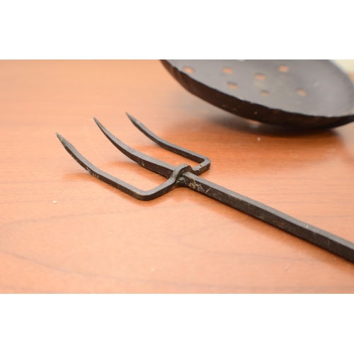 305 - Metal-ware Fireplace items including a Chestnut Fork and Salad Servers