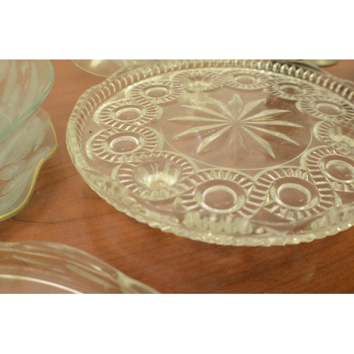 326 - A selection of Glass Cake Stands, Bowl and Plate plus some Metal ware