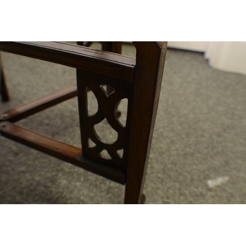 2 - An Antique Foldable Campaign Table with Decorative Coloured Metal Top and ornate wooden Stand 58cm