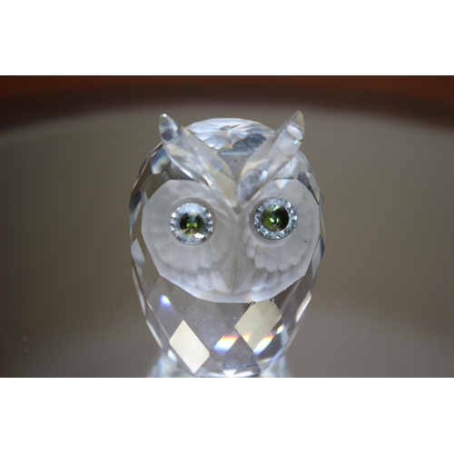 827 - Swarovski Crystal OWL with green eyes, stamped on bottom, 5 cm