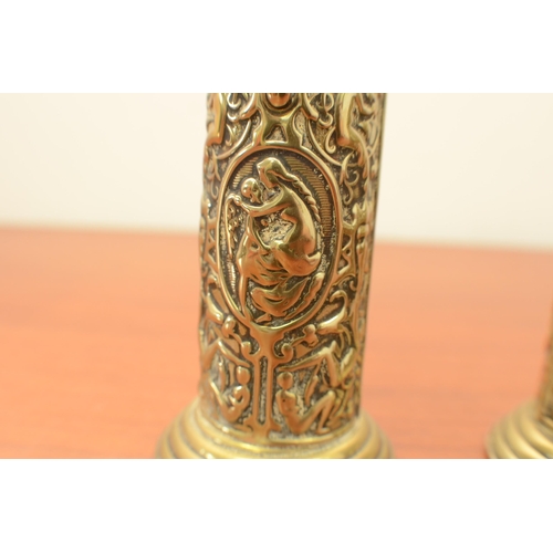 380 - Pair of late 19 century French brass Spill vase with Venus and Cupid with lead lining