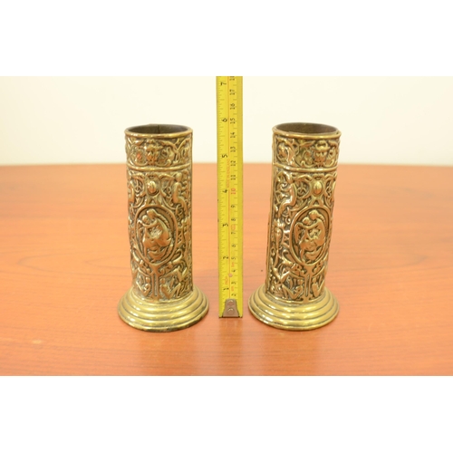 380 - Pair of late 19 century French brass Spill vase with Venus and Cupid with lead lining