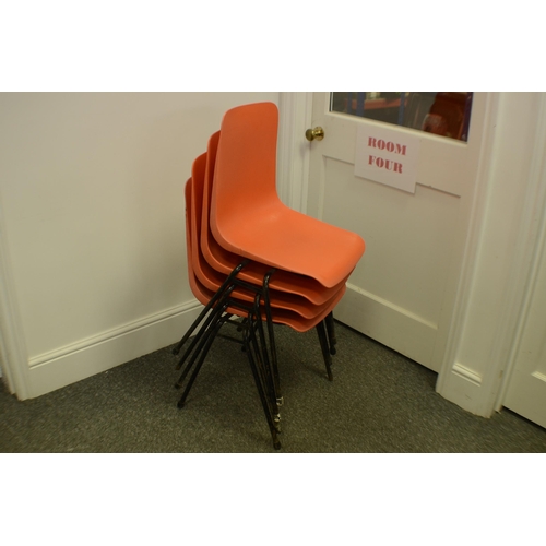 440 - Remploy mid century stackable plastic chairs (4) in orange. Batch 1