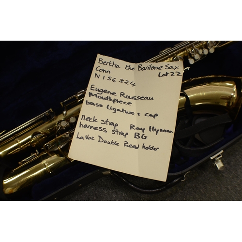 469 - Baritone Sax (Big Bertha)
Maker: CG Conn, Elkhart Indiana USA
Serial: N156324
Mouthpiece: Eugene Rou... 