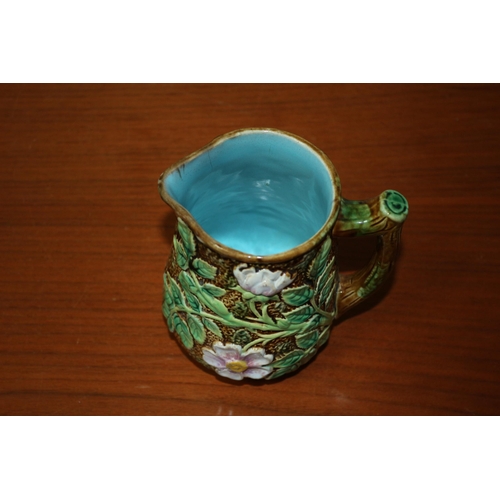 11 - Beautiful 19th Century Majolica Leaves and Flowers Pitcher Jug Believed to be by George Jones