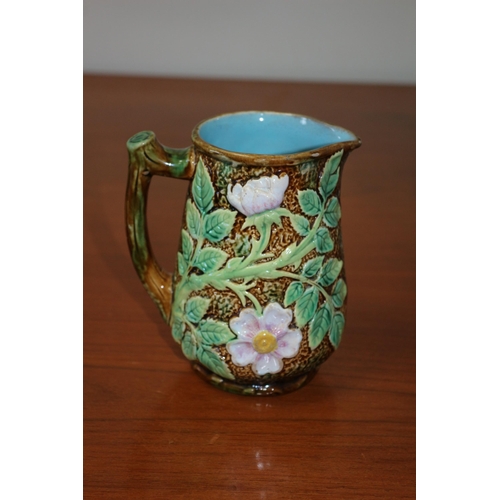 11 - Beautiful 19th Century Majolica Leaves and Flowers Pitcher Jug Believed to be by George Jones