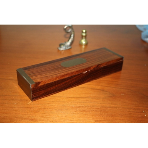 235 - Lovely Hand Made Pencil Box with Brass Plate and Ends Plus Two Brass Items