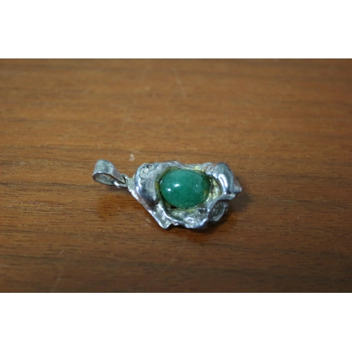 12 - Presented as Silver 925 Marked Ingot Pendant with Green Stone