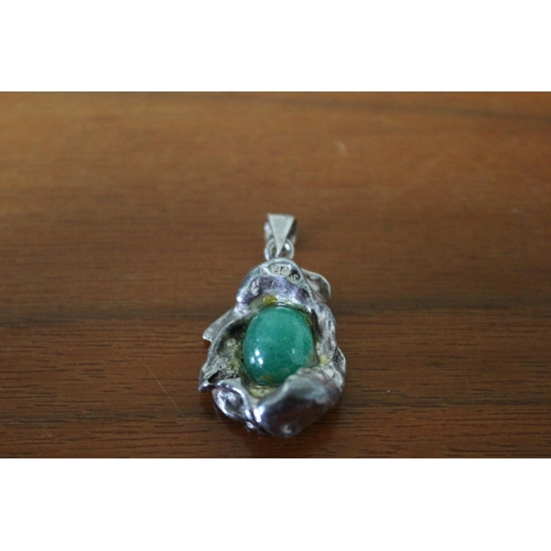 12 - Presented as Silver 925 Marked Ingot Pendant with Green Stone