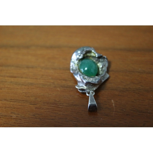 12 - Presented as Silver 925 Marked Ingot Pendant with Green Stone