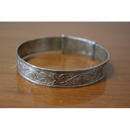 246 - Presented as Childs/Young Adult Silver Hallmarked Highly Decoratively Etched Adjustable Bangle