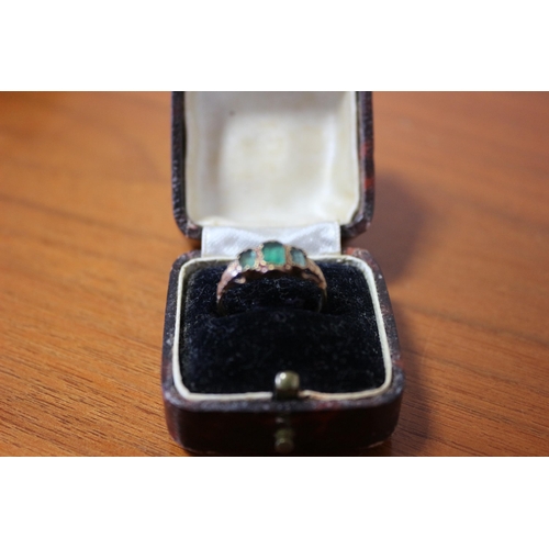 262 - Presented as 18k Gold Antique Ring with 3 Green Stone Setting in Original Box