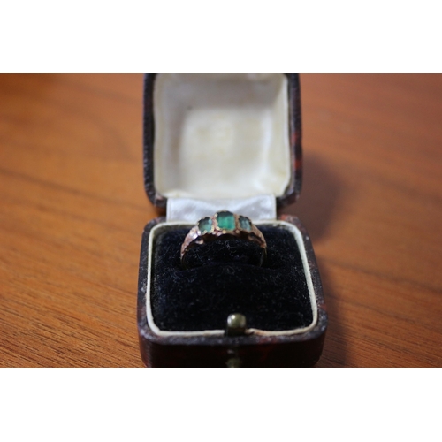 262 - Presented as 18k Gold Antique Ring with 3 Green Stone Setting in Original Box