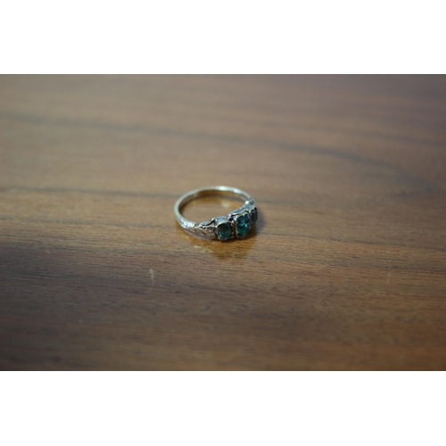 262 - Presented as 18k Gold Antique Ring with 3 Green Stone Setting in Original Box