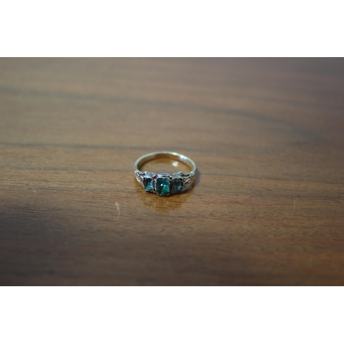 262 - Presented as 18k Gold Antique Ring with 3 Green Stone Setting in Original Box