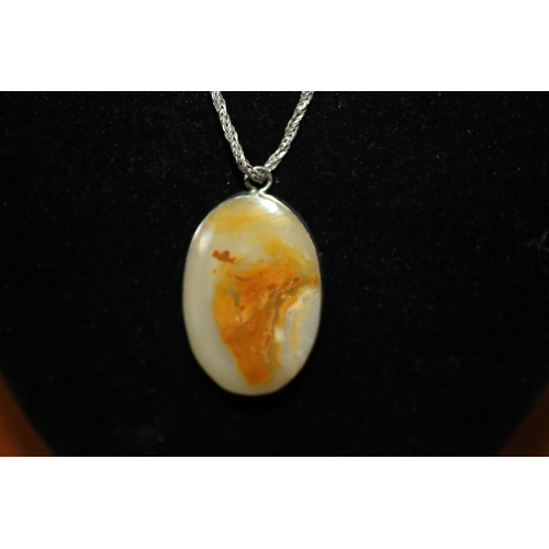 268 - Agate Stone Pendant Set in White Metal on Chain