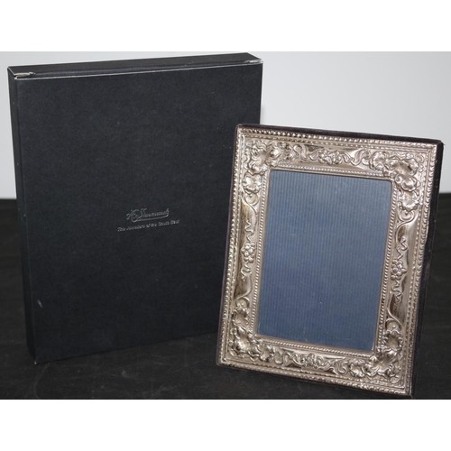 832 - Boxed 925 silver Hallmarked Standing Picture Frame with Ornate pattern