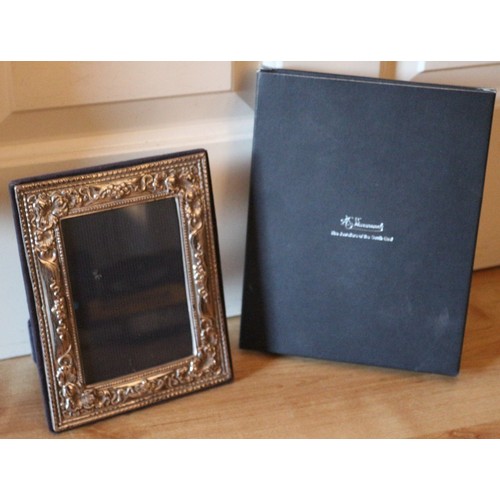 832 - Boxed 925 silver Hallmarked Standing Picture Frame with Ornate pattern