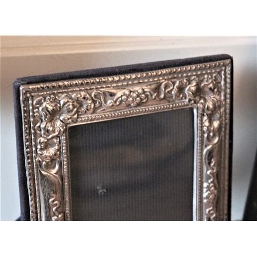 832 - Boxed 925 silver Hallmarked Standing Picture Frame with Ornate pattern