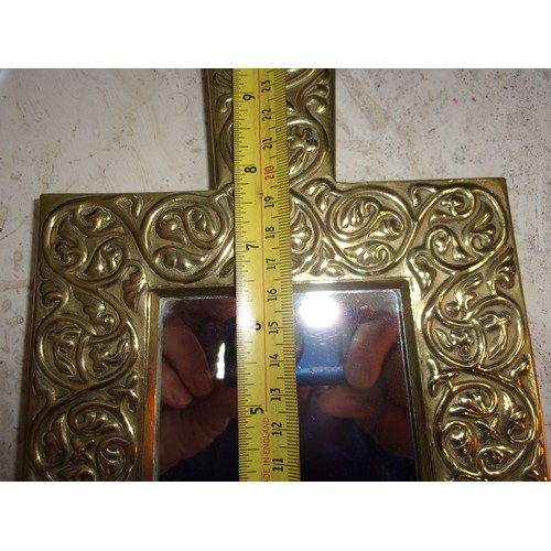 5 - Beautiful Arts and Crafts Brass Finely Decorated Hand Held Mirror - Celtic Design 32cm x 16.5 cm