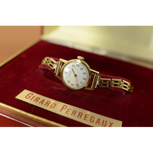 837 - 9ct Gold Girard-Perregaux Vintage Lady's wristwatch, white dial with gilt Arabic numerals, 17 jewel ... 