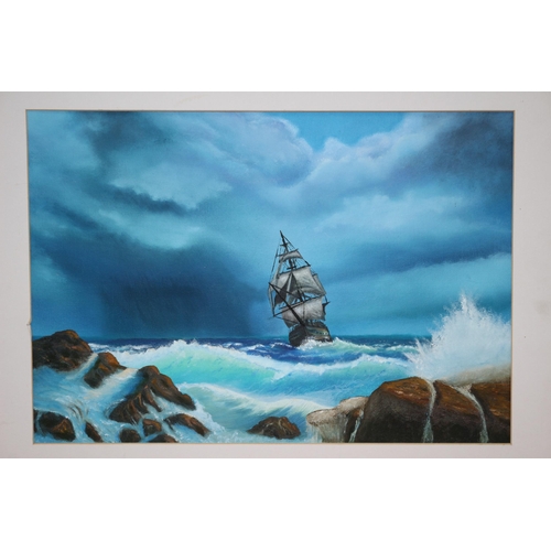 12 - Nicely executed Oil on Paper of a Nautical Scene - Ship in Rough Sea - Framed - 64 x 48cm