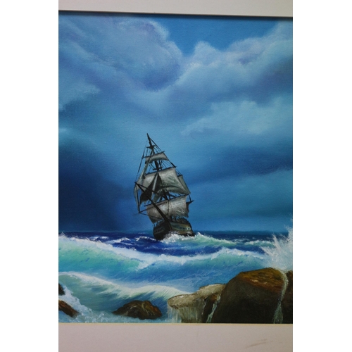 12 - Nicely executed Oil on Paper of a Nautical Scene - Ship in Rough Sea - Framed - 64 x 48cm