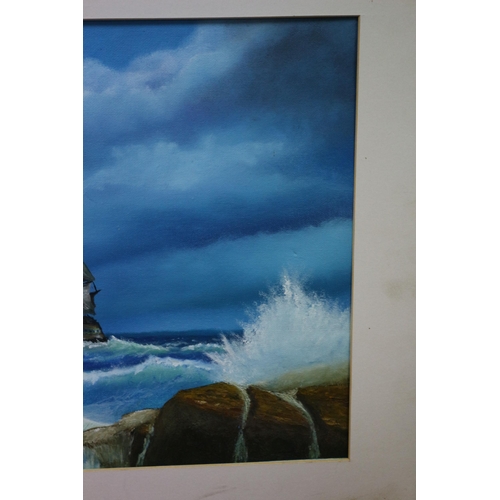 12 - Nicely executed Oil on Paper of a Nautical Scene - Ship in Rough Sea - Framed - 64 x 48cm