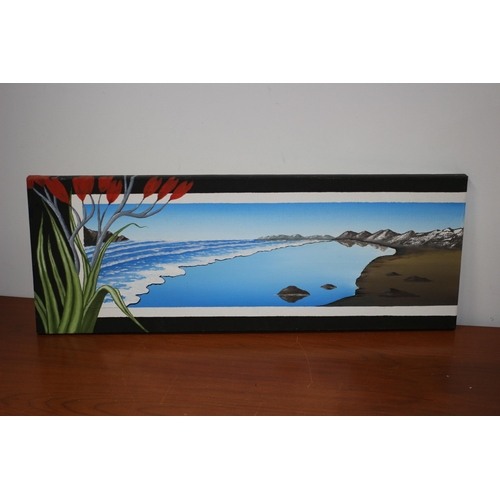 13 - Coastal Shoreline Tranquil Scene - Mixed Media on Canvas - 80 x 30cm